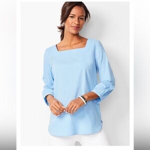 Talbots | Light Blue Classic Square-Neck Stretch Cotton Blend Career Blouse SzSP